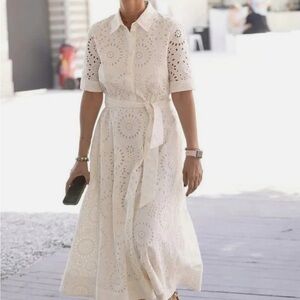 Zara Cream Eyelet Midi Shirt Dress